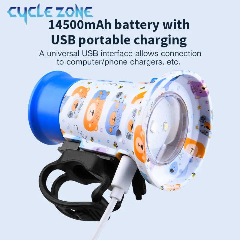 Kids Bicycle Light with Horn TYPE-C Rechargeable Children's Bell Flashlight Night Riding Bike Headlight RGB Cycling Front Lamp - view 4
