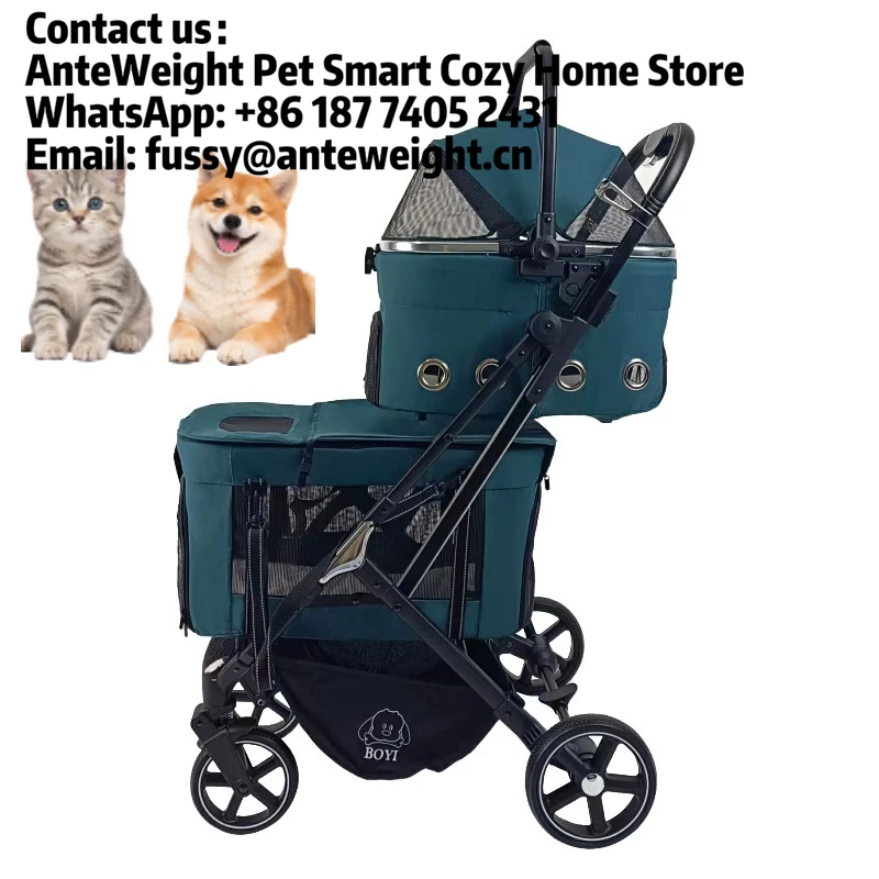 2026 Large Capacity Two-Tier Pet Stroller, Foldable Adjustable & Waterproof for Pet Supplies