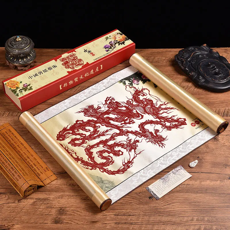1PC Scroll Paper with Wood Rods FU CHINESE NEW YEAR