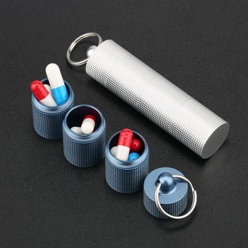 Mini Drug Bottle Holder Aluminum Alloy Medicine Container Small Portable Pill Box Case Waterproof Keychain Keep Tool