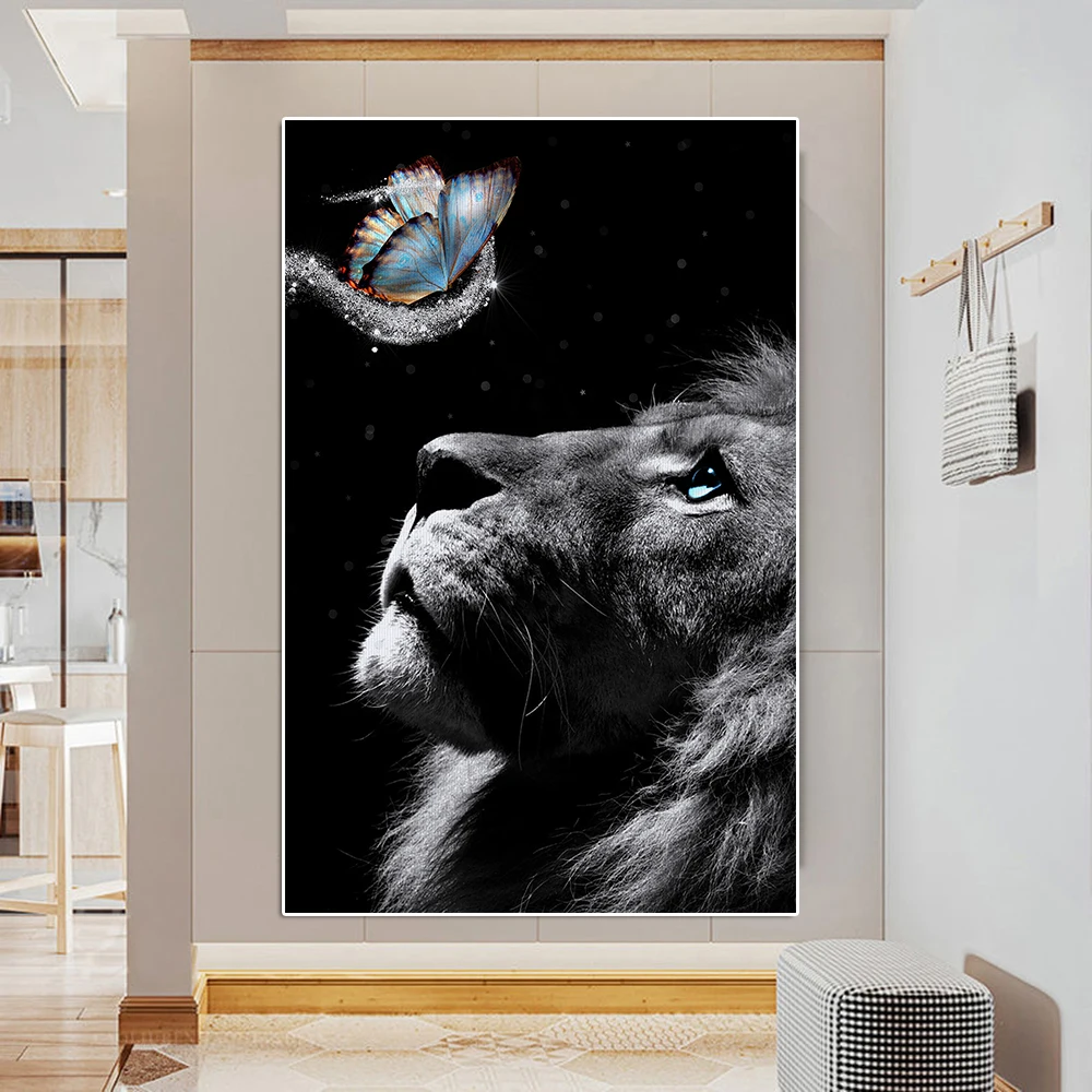 

Black And White Animal Canvas Painting Lion And Butterfly Inspiration Poster Nordic Style Wall Art Mural Living Room Home Decor