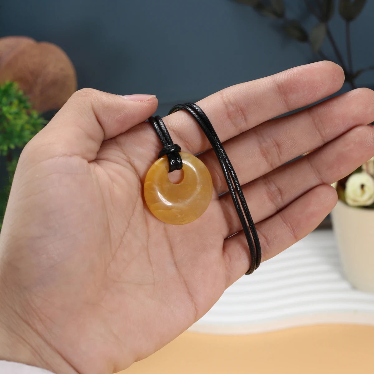 Natural Stone Large Hole Bead Pendant 29x29mm Amethyst Agate Jade Necklace Simple Style Healing Jewelry Accessories Gift for Men