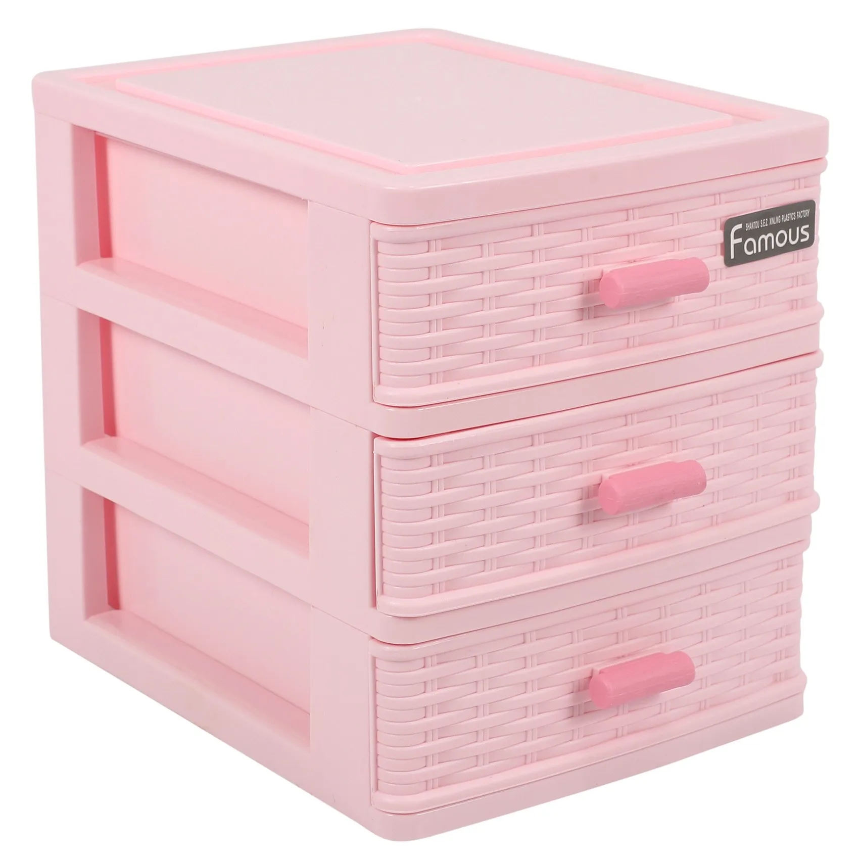 Plastic Drawer Designed 3 Compartment Jewelry Storage Box Pink