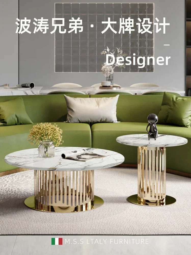 

Modern Light Luxury Italian round Marble Tea Table Large Apartment Living Room Stone Plate Tea Table