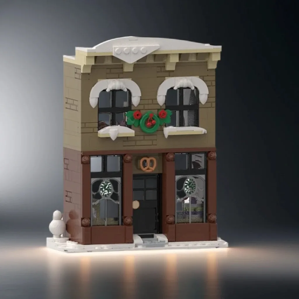 

423 шт. MOC зимняя деревенская пекарня (MOC) уютная модель «сделай сам», строительные блоки, игрушки на день рождения, подарок