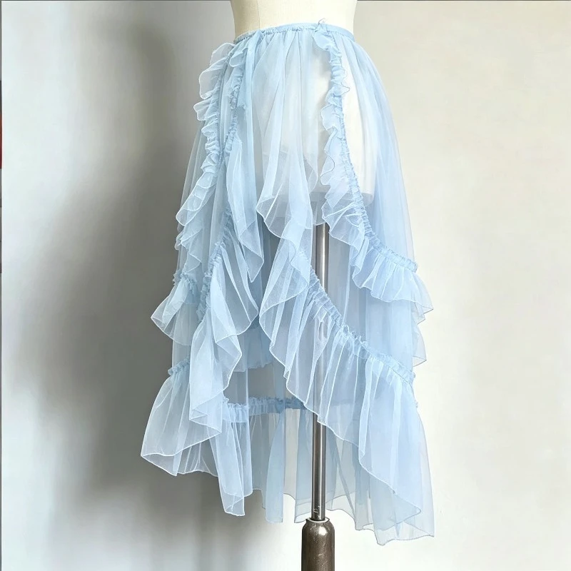 Y2k Kawaii Vintage Unregelmäßiger Rock Damen Lolita Spitze Rüschen Schleife Rock Harajuku Subkultur Niedlicher Party-Outfit Rock