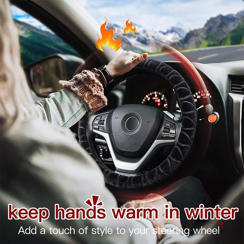 Soft Winter Warm Plush Car Steering Wheel Cover Universal 37-38cm Steering Wheel Cover for Car Auto Interior Accessories 7Colors