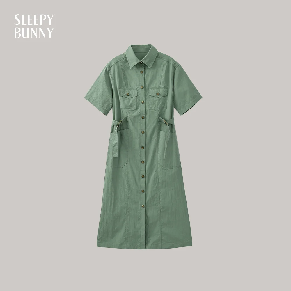 

Utility Shirt Dress Women Spring Autumn Button Down Midi Dress Short Sleeve Belted Casual Workwear A-Line Dress Daily Streetwear