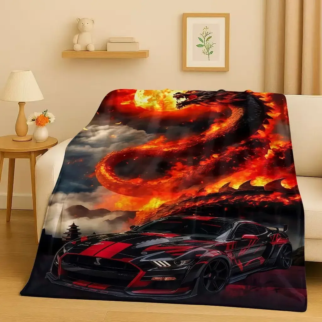 HD Mustang Racing Car Logo Flannel Blanket,Ultra Soft Warm Plush Throw for Home Bedroom Bed Sofa Cover Picnic Kids Office