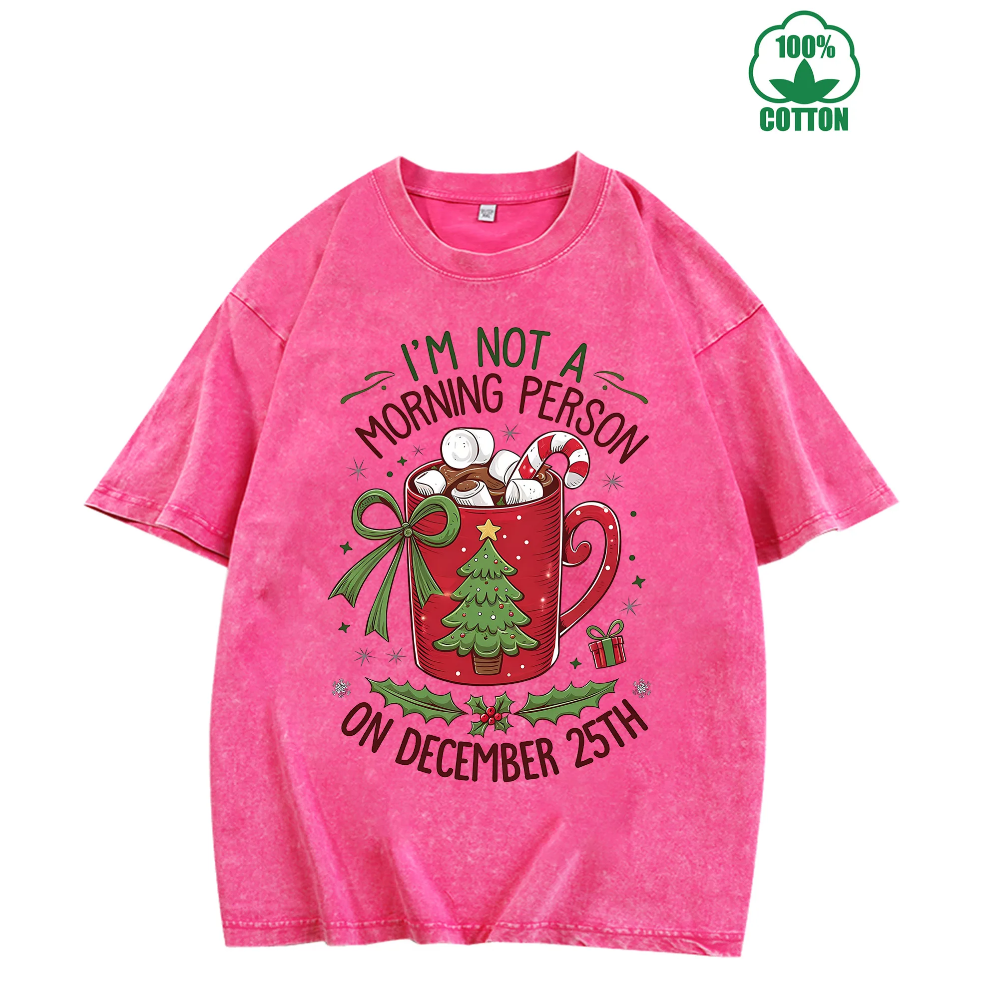 

On December 25Th Graphic Print Vintage Washed T-Shirt 230g 100% Cotton Unisex Comfortable Oversized Streetwear