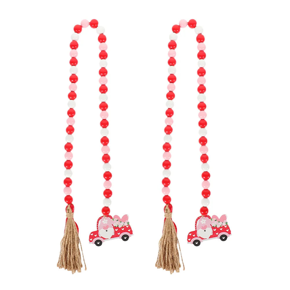 

2Pcs Valentine's Day Wood Bead Garland Rustic Tassel Hanging Decoration Home Decor Valentine Wood Beaded Garland