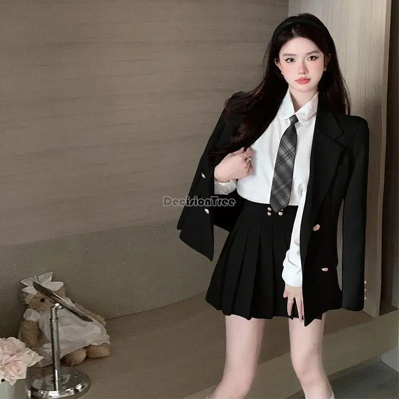 2024 autumn new Japanese korean style women pink jk uniform set girl college style school Suit short coat pleated skirt set a703