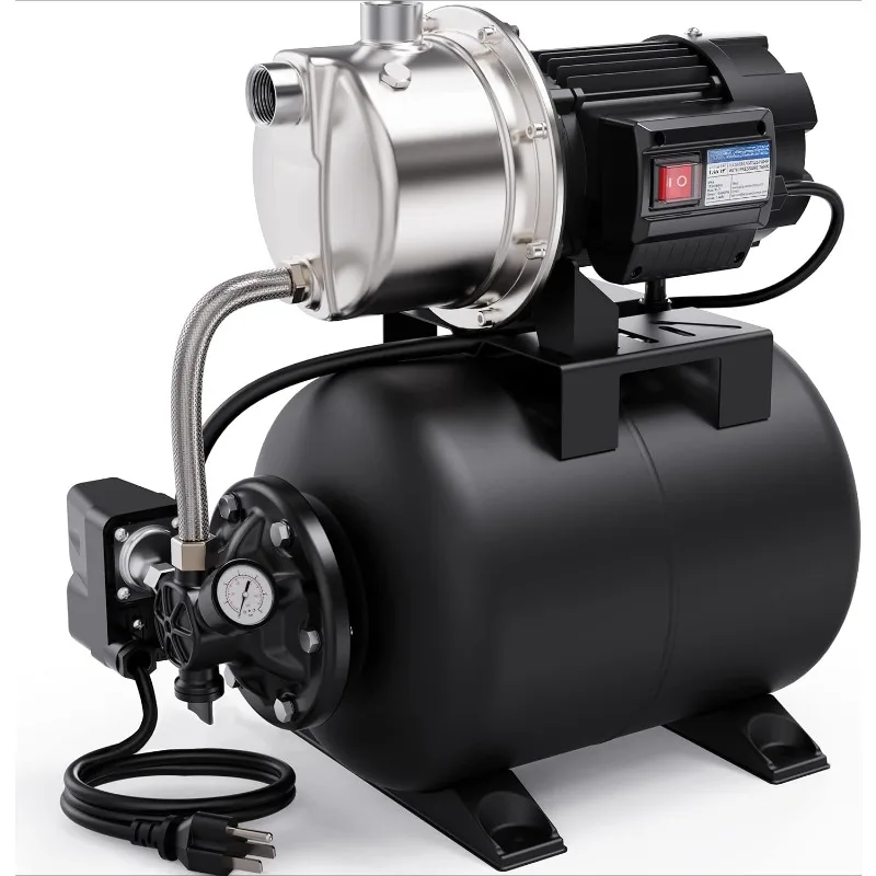 home.1.6 Shallow Well Pump with Pressure Tank, Stainless Steel,Automatic Water Booster Jet Pump for Home, Garden, Lawn