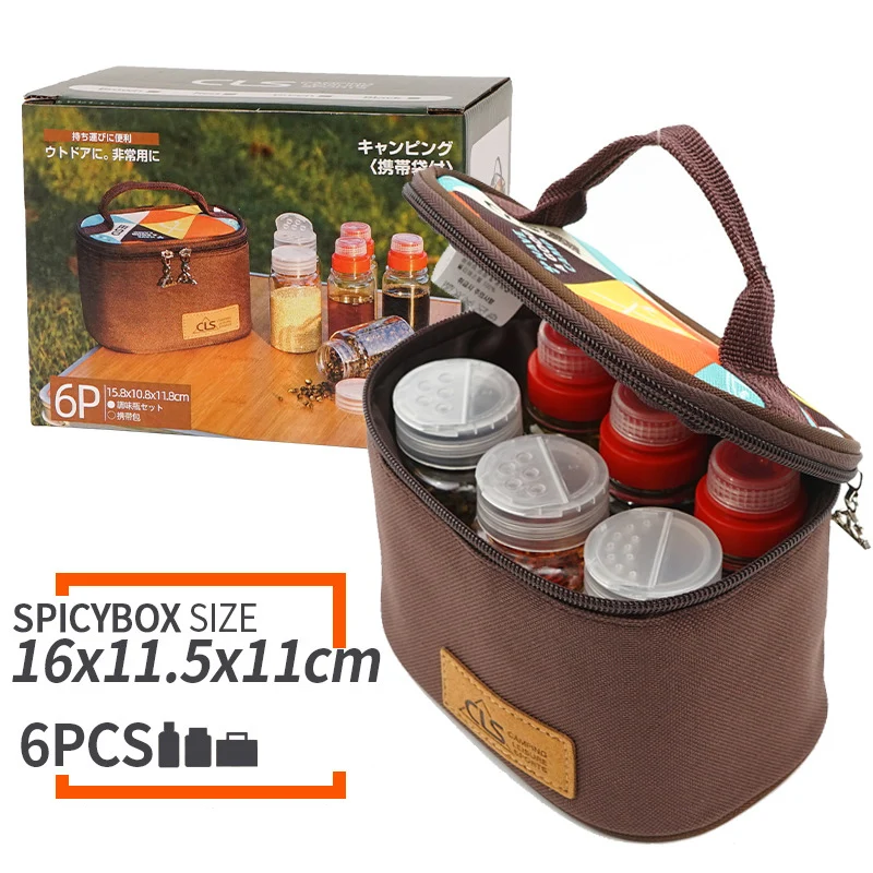 Outdoor Mini Seasoning Bottle 6 Pcs Set,Camping Barbecue Seasoning Jar, Portable Seasoning Box Storage Bag