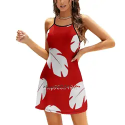 Liloesque Evening Party Dresses Midi Sexy Dress Female Sweet One Piece Dress Korean Lilo Lilo And Hawaii Leaf Red Halloween