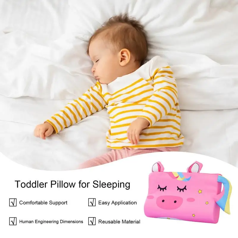 Small Toddler Pillow Breathable Cartoon Kids Pillow Ergonomic Crib Pillow For Better Neck Support Cooling Travel Pillow For