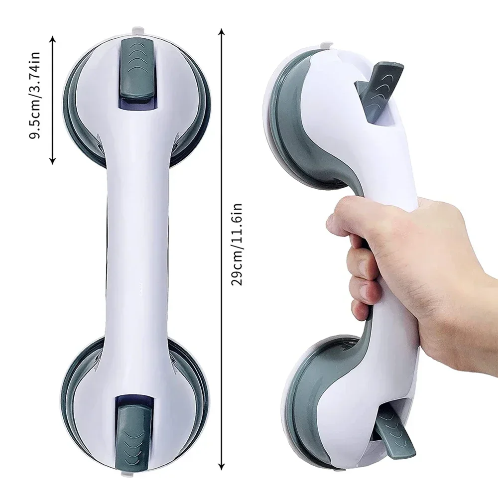 Shower safety handle double lock safety vacuum disc type anti-slip grip suitable for bathroom wall bathtub bathroom tile glass