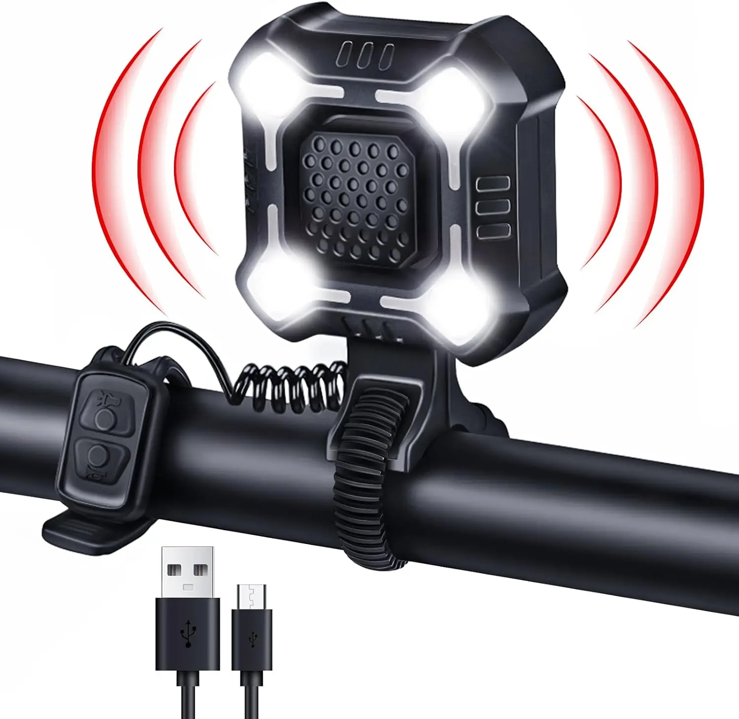 

2 in 1 USB Rechargeable Front Light Bells 140 DB Waterproof Bike Bicycle Electric Horn Bicycle Lights With Electric Bell Speaker