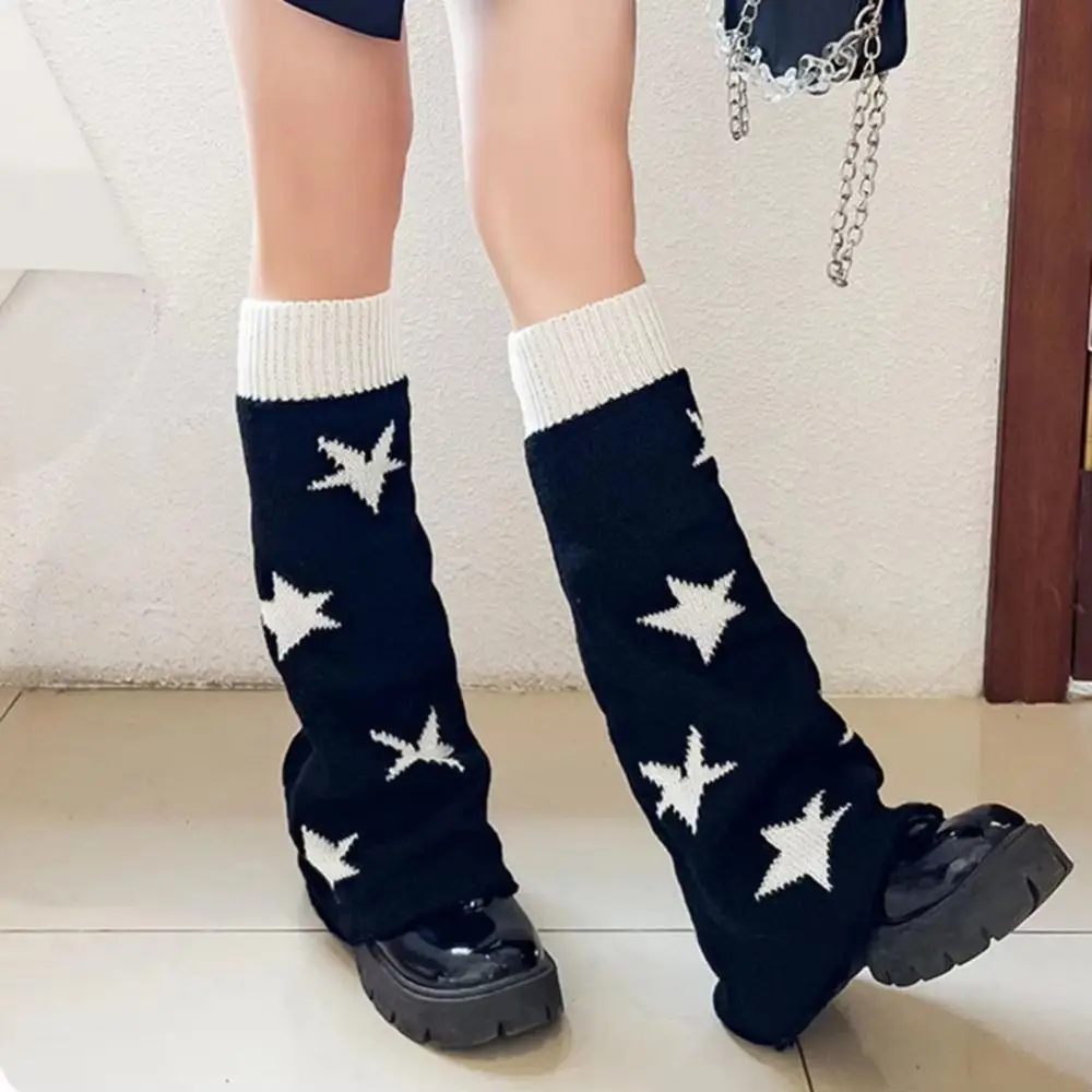 

Punk Style Leg Warmers Gothic Cross Star Pattern Leg Cover Socks Heart Design Two Side Wear Thigh High Socks Autumn Winter