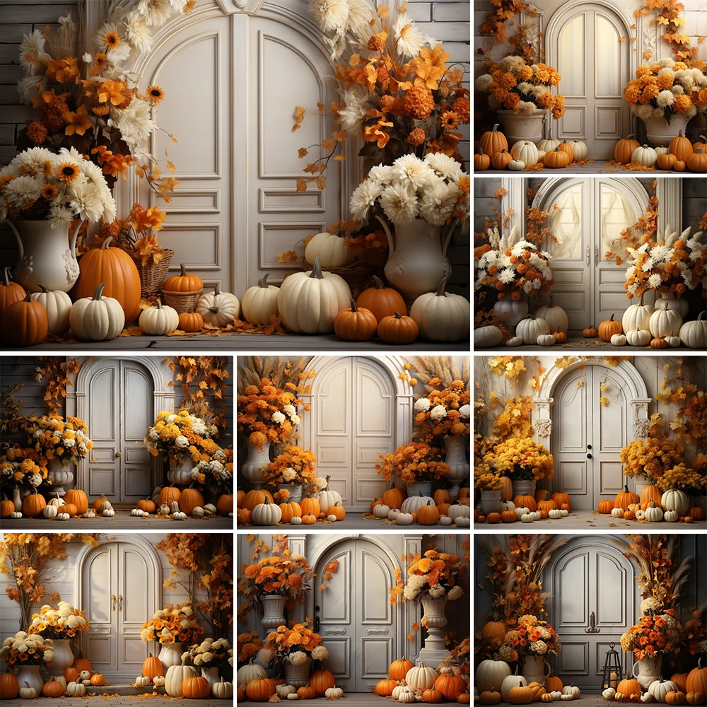 

Mocsicka Autumn Maple Leaf Door Photography Backdrop Vintage Wall Kids Birthday Party Baby Shower Decor Background Photocall