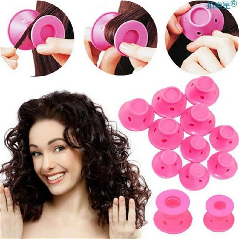 

10/20pcs Pink Soft Rubber Silicone Hair Curler Twist Hair Rollers Hair Curler No Heat Hair Styling DIY Tool
