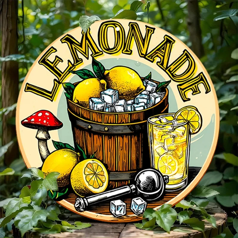 Vintage Lemon Theme Round Metal Wall Art - Aluminum Sign for Home, Garage, and Cafe Decoration, Retro Style Tin Plaque, Perfect for Rooftops
