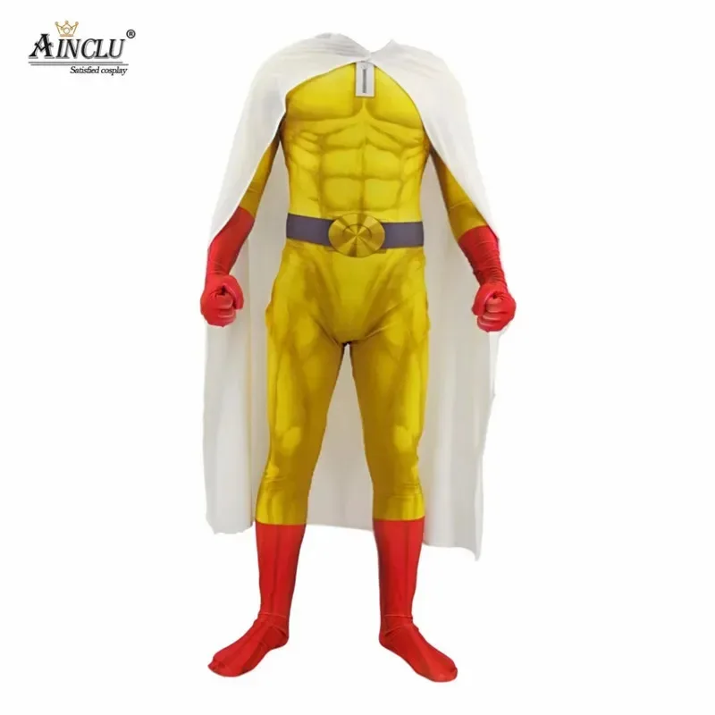 أزياء Ainclu للرجال الأولاد ONE PUNCH MAN أزياء البطل الخارق Saitama التأثيرية بدلة الهالوين مع عباءة/الرأس ob؛ 8