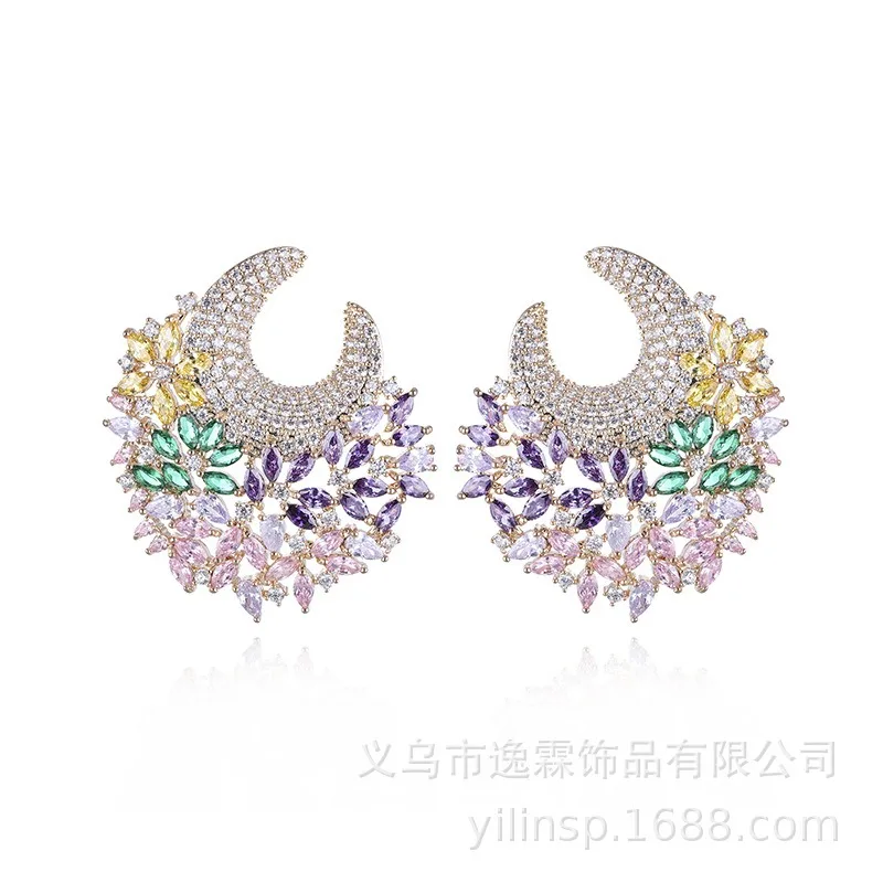 Famous Luxury High Jewelry Flower Wreath Stud Earring For Women Accessories Full Zircon Earrings pendientes mujer moda