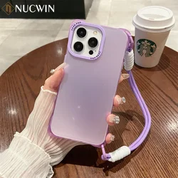 Fashion Hanging Rope Four Corner Anti Drop Phone Case for iPhone 15 14 13 12 11 Pro Max 14 15 Plus Long lanyard Shockproof Cover