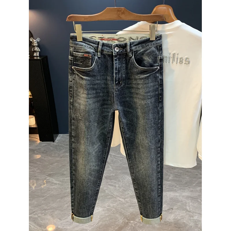 Новинка 2023 года, конические джинсы Micro Haren для мужчин, осенние модные универсальные повседневные эластичные свободные брюки на маленьких ножках