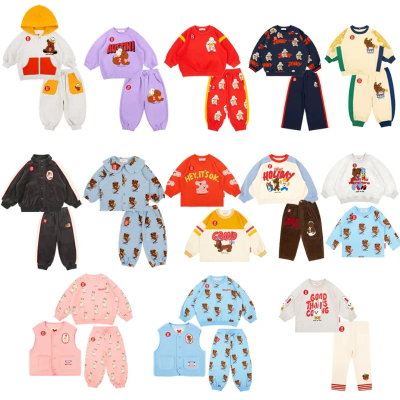 طقم سويت شيرت للأطفال 2025 خريف/شتاء موضة جديدة كرتونية سميكة دافئة للأولاد والبنات سترة من القطن الخالص سترة لطيفة