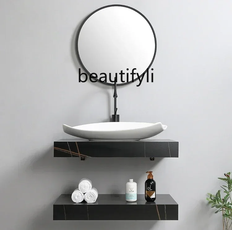 

New Slate bathroom cabinet combination seamlesplicing basin marble countertop plate balcony washbasin s03