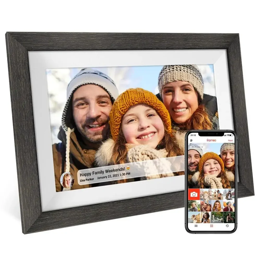 10.1 Inch WiFi Digital Picture Frame Wood IPS HD 1280 * 800 Touch Screen Auto-Rotate Easy Share Great Gift Family Friends