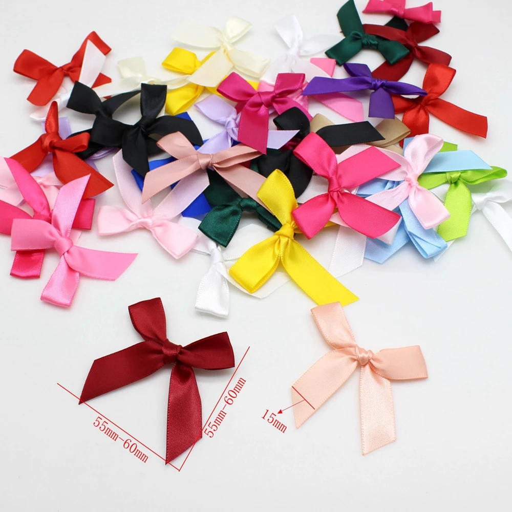 50PCS 5*5CM Ribbon Bows Solid color Polyester Satin Ribbon Bow Flower DIY Crafts Handmade Decoration Handwork Party Supplies