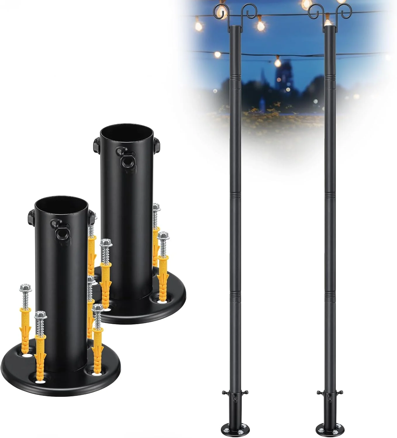 

String Light Poles for Outside Deck 2 Pack 8FTHeavy Duty Metal Garden Outdoor Light Poles for Solar String Light Bulbs Hanging K