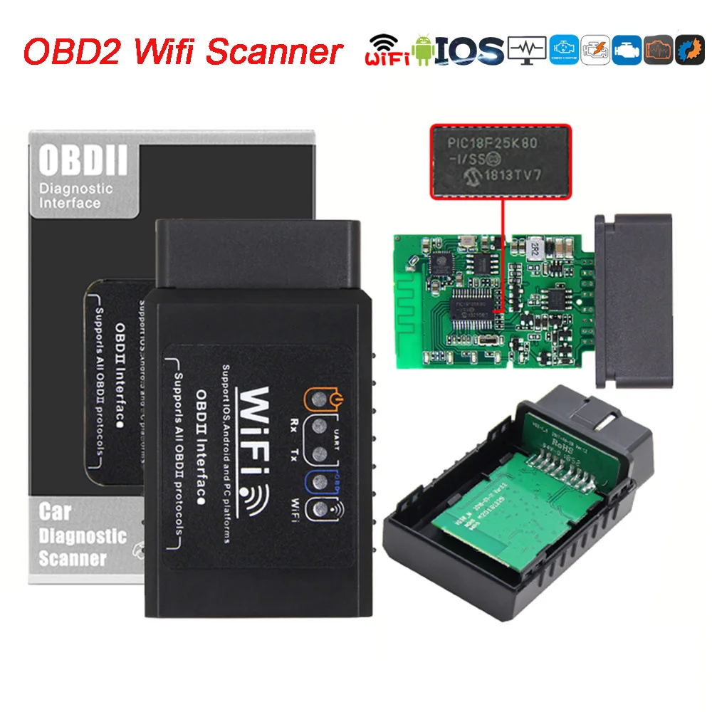 

Мини-сканер OBD2 Wifi для 25K80 мультибрендов поддерживает Android и Apple телефоны IOS CAN-BUS так же, как и ELM327 Wifi