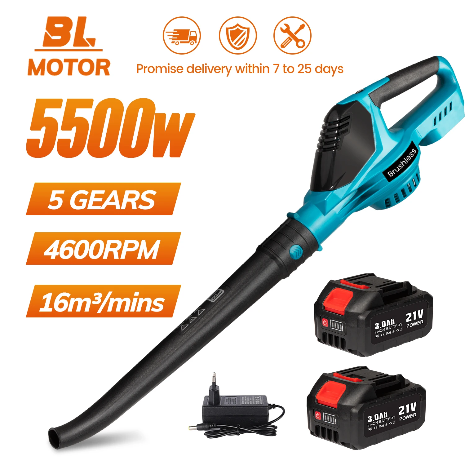 

5500W Brushless Electric Air Blower For Makita 18V Battery Pins Cordless Snow Leaf Blower Leaves Snow Dust Cleaning Tool Fit