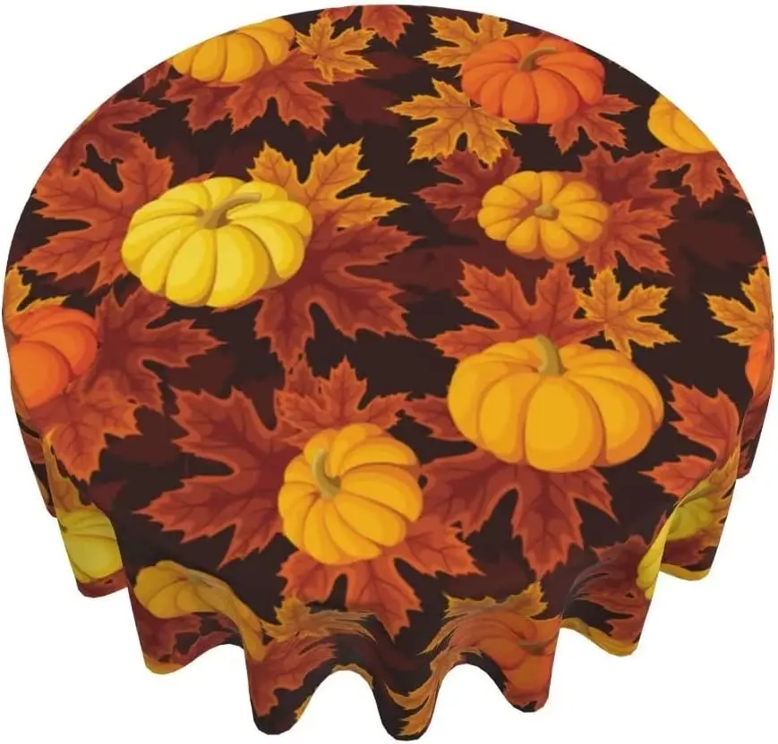 Nappe Rustique Citrouille d\'Automne, Nappe Ronde de 60 Pouces, Grille de Table de Thanksgiving, Degré Deformle, Dust-Verde