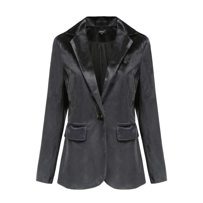 Casaco blazer de veludo feminino fino ajuste, lapela casual, manga comprida, negócios, trabalho, escritório, jaqueta de terno de jantar, casaco