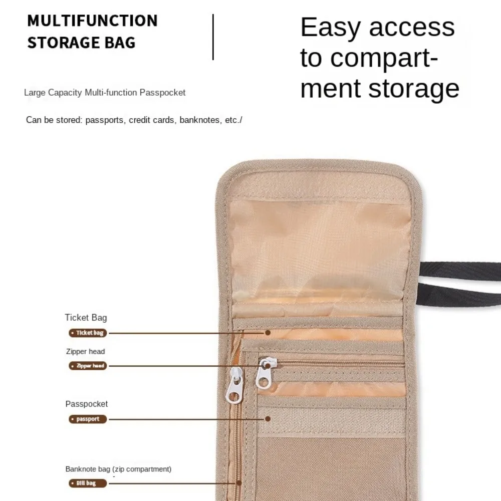 Multifunctional Travel Accessories Travel Wallet Nylon Ticket Holder Travel Neck Pouch Khaki Black Zipper Passport Wallet Men
