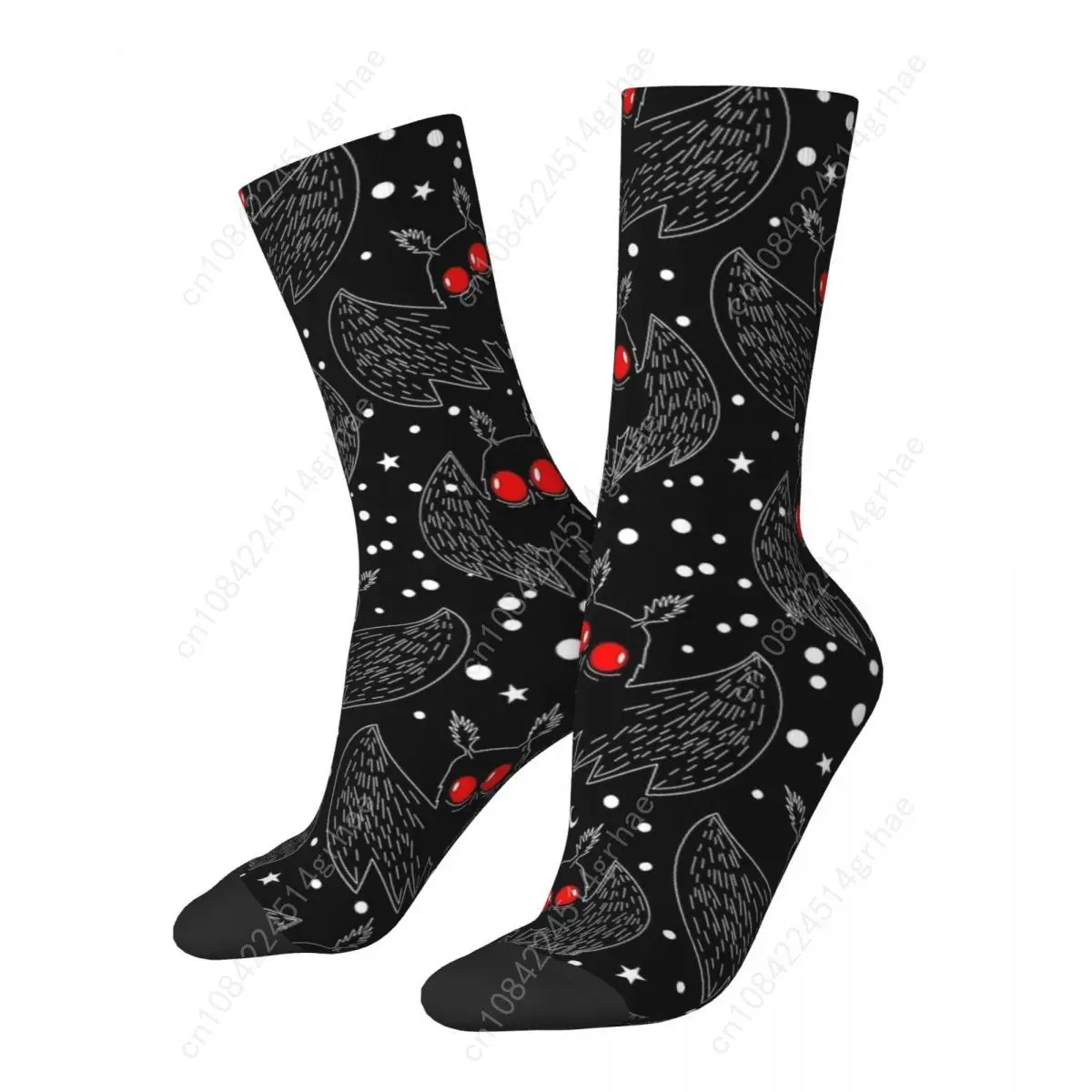 Mothman Night Chaussettes grises Bat Cryptids Bas tendance Couple Chaussettes de sport de course confortables Automne Chaussettes antidérapantes personnalisées