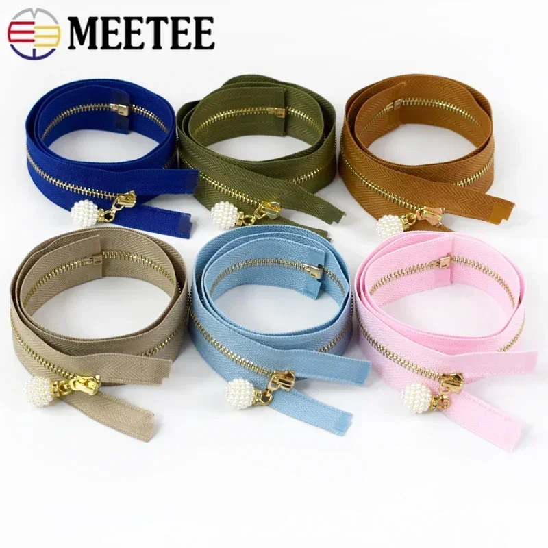 2/5Pcs Meetee 3# Metal Zipper 15-30cm Close-end 40-70cm Open-end Zippers Coat Jacket Clothes Decor Zips Gold Teeth Zip Sewing