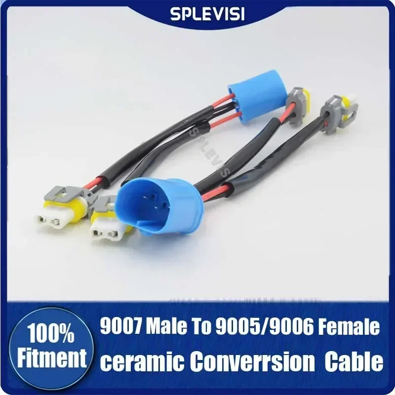 2Pcs Split in two Splitter Wire 9007/HB5 Male TO 9005/9006 Female Harness Headlight HeadLight Bulb Socket Male Female Plug