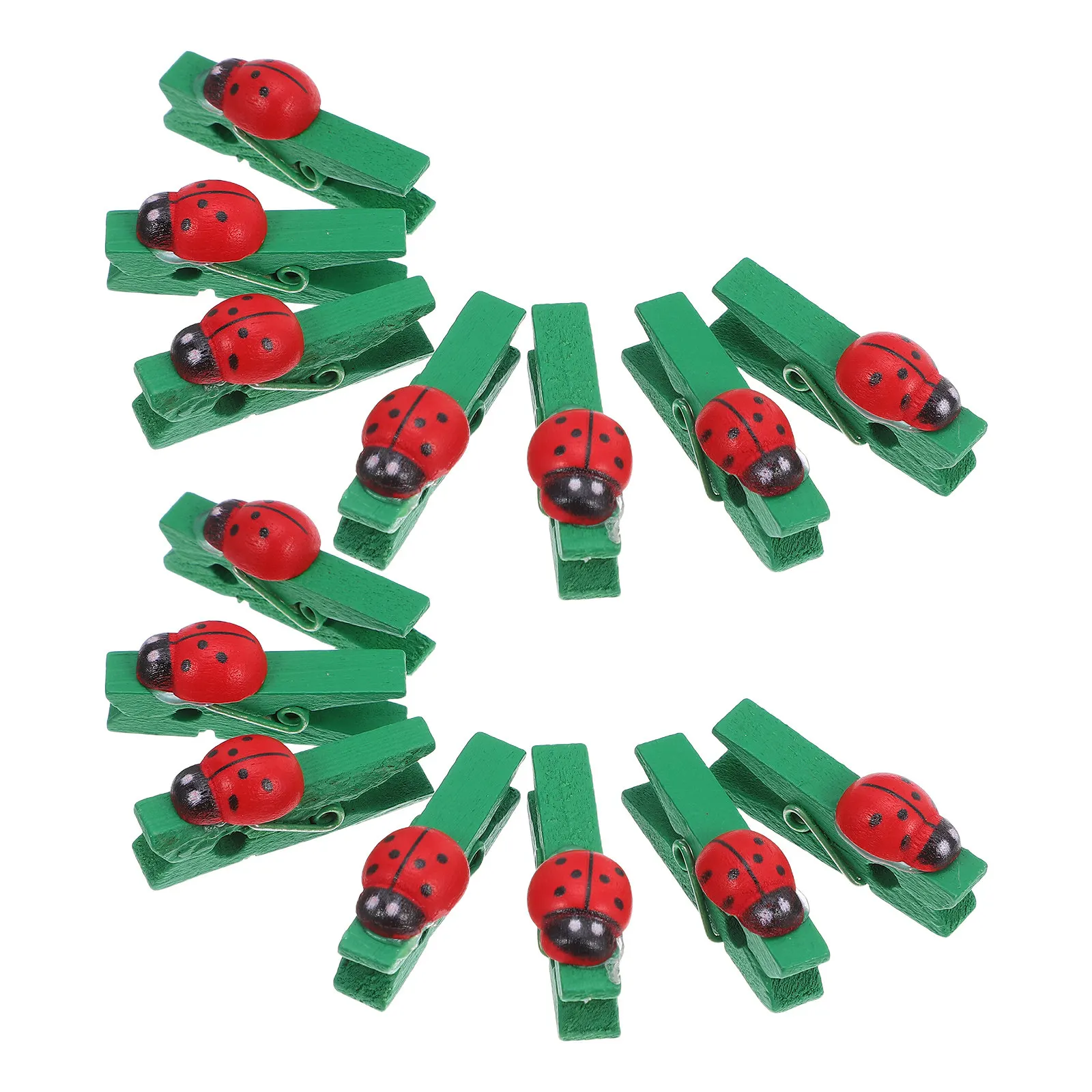30pcs Mini Ladybug Photo Clips – Wooden Base + Metal Spring for Pictures, Notes, Postcards, DIY Craft & Memo Display
