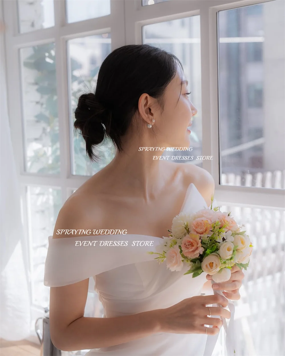 SPRAYING Elegant Mermaid Wedding Dress Korea Photo Shoot Off Shoulder Organza Corset Bridal Gowns Long 웨딩드레스 Customized