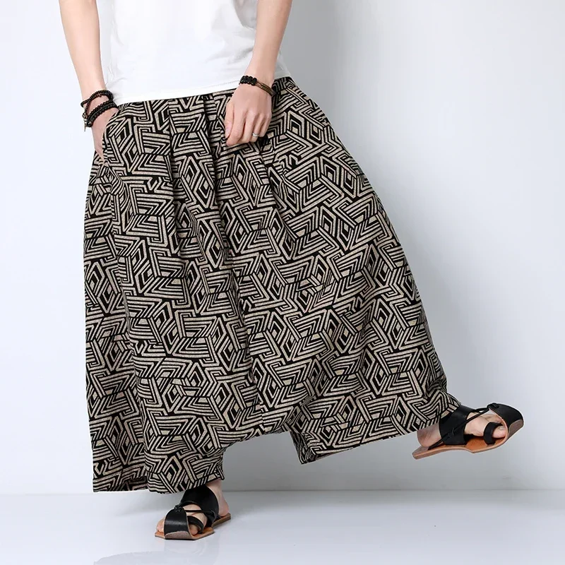 Men's Loose Crossover Pants Chinese Style Retro Casual Wide Leg Pants Large Size Men's Graphic Trousers Hip Hop Clothing