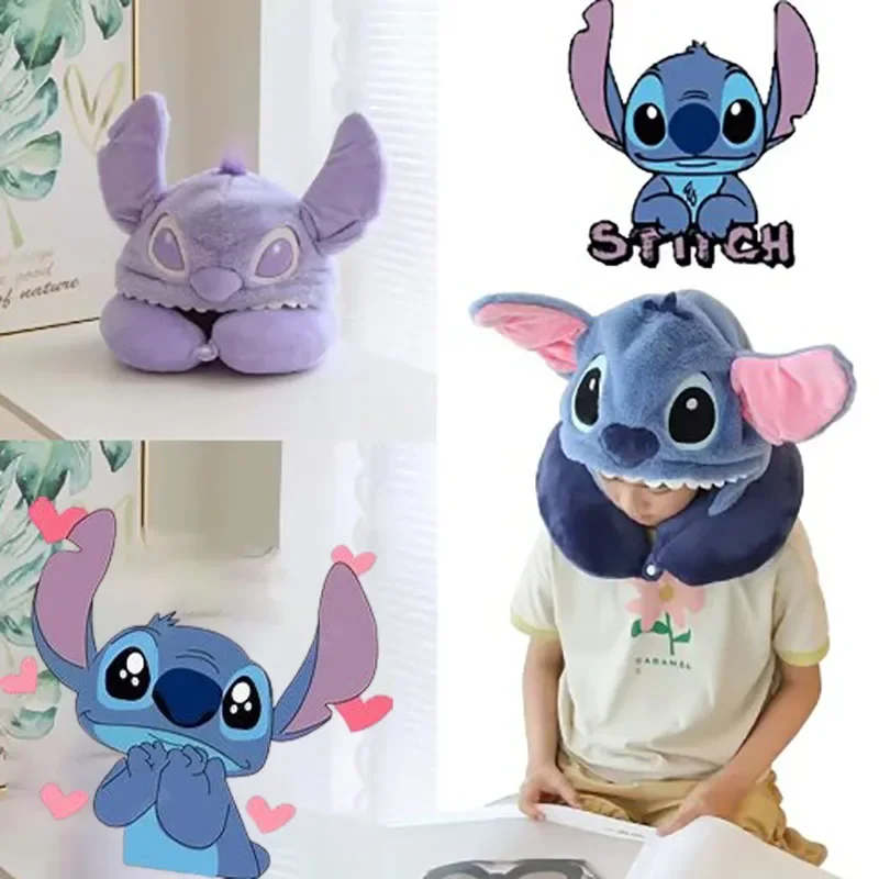 

Disney Stitch Kawaii Plush Eye Mask U-shaped Travel Plush Neck Pillow Pooh Travel Blackout Soft Portable Children Toy Women