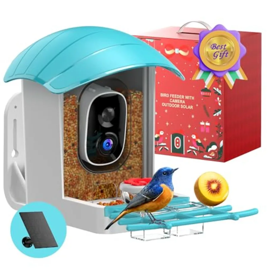 

Bird Feeder with Camera Solar Powered: Smart Bird Feeders for Outdoors Garden with AI Identify Auto Capture 2K HD Bird House wi