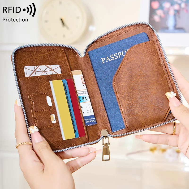 New Travel Passport Wallet Men and Women Card Holder Multi-functional Plane Ticket SIM Card Storage Bag RFID Blocking Wallets