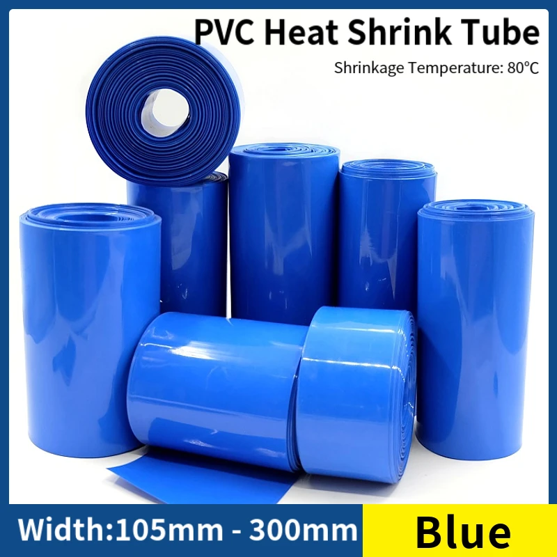 1/8/15M PVC rurka termokurczliwa 18650 bateria Lipo opakowanie 105mm ~ 300mm izolowane folia ochronna opakowanie litowe rękaw kablowy termokurczliwy niebieskie